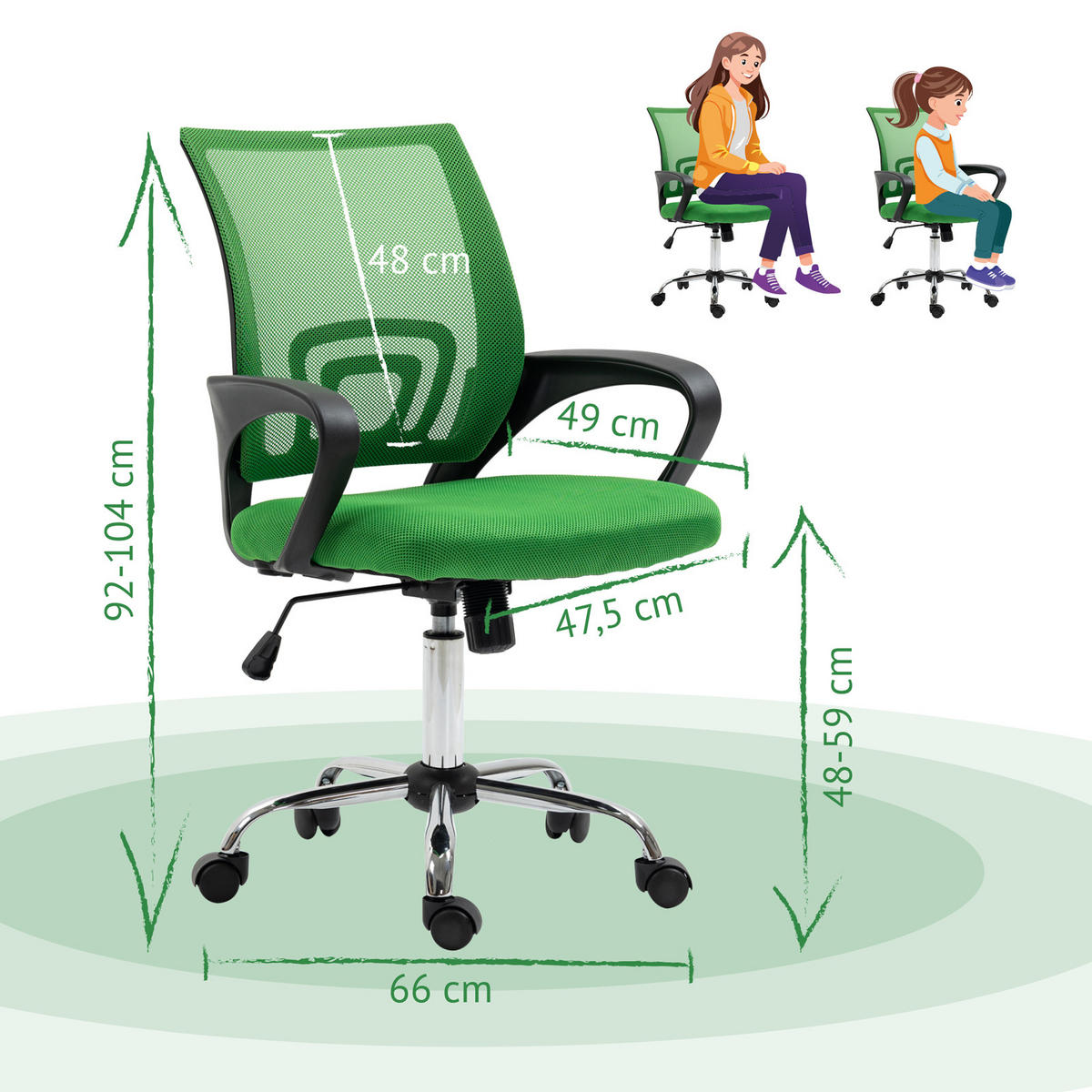 KINDERSCHREIBTISCHSTUHL CYDNEY Stoffbezug Dunkelgrün - Grün, Textil (57/104/49cm) - SVITA