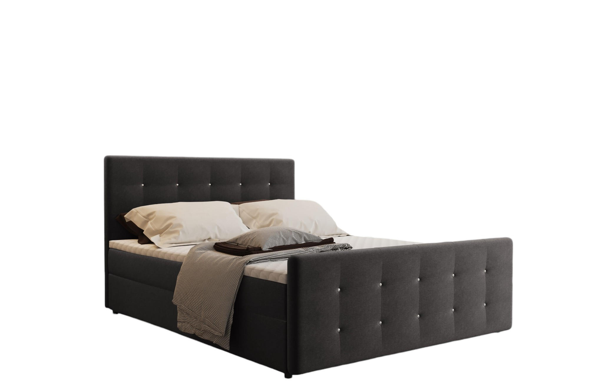 BOXBETT Mit Bettkasten Matratze Topper AMOR Anthrazit 120x200 cm H2-Pocket - Anthrazit/Schwarz, Holz/Holzwerkstoff (120/200cm) - Kaiser Möbel