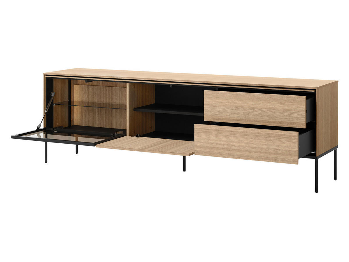 TV-LOWBOARD 1D1W2S 197 Visso VI-08 - Eichefarben/Schwarz, Holzwerkstoff/Metall (197/62/41cm) - MIRJAN24