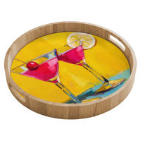 SERVÍROVACÍ PODNOS Sklenice - Koktejl - Citron - Třešeň 40x40 cm - žlutá, dřevo (40/5/5cm) - OnlyWow