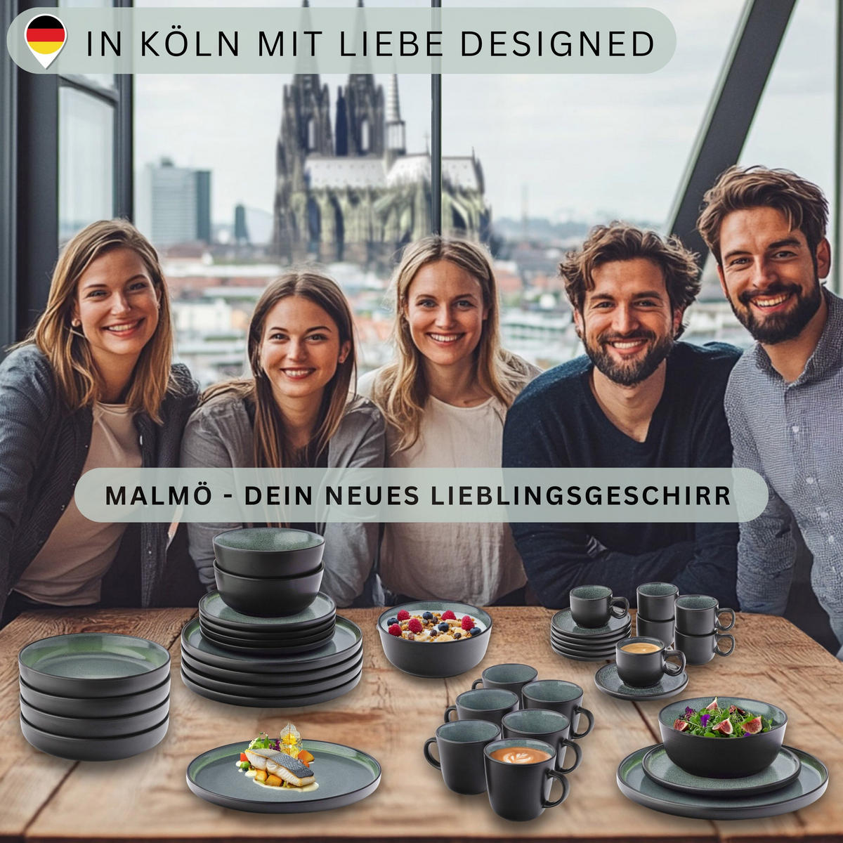 KAFFEEBECHER SET MALMÖ - 6 teilig aus Steingut - Grün, Stein (0.42L) - Sänger