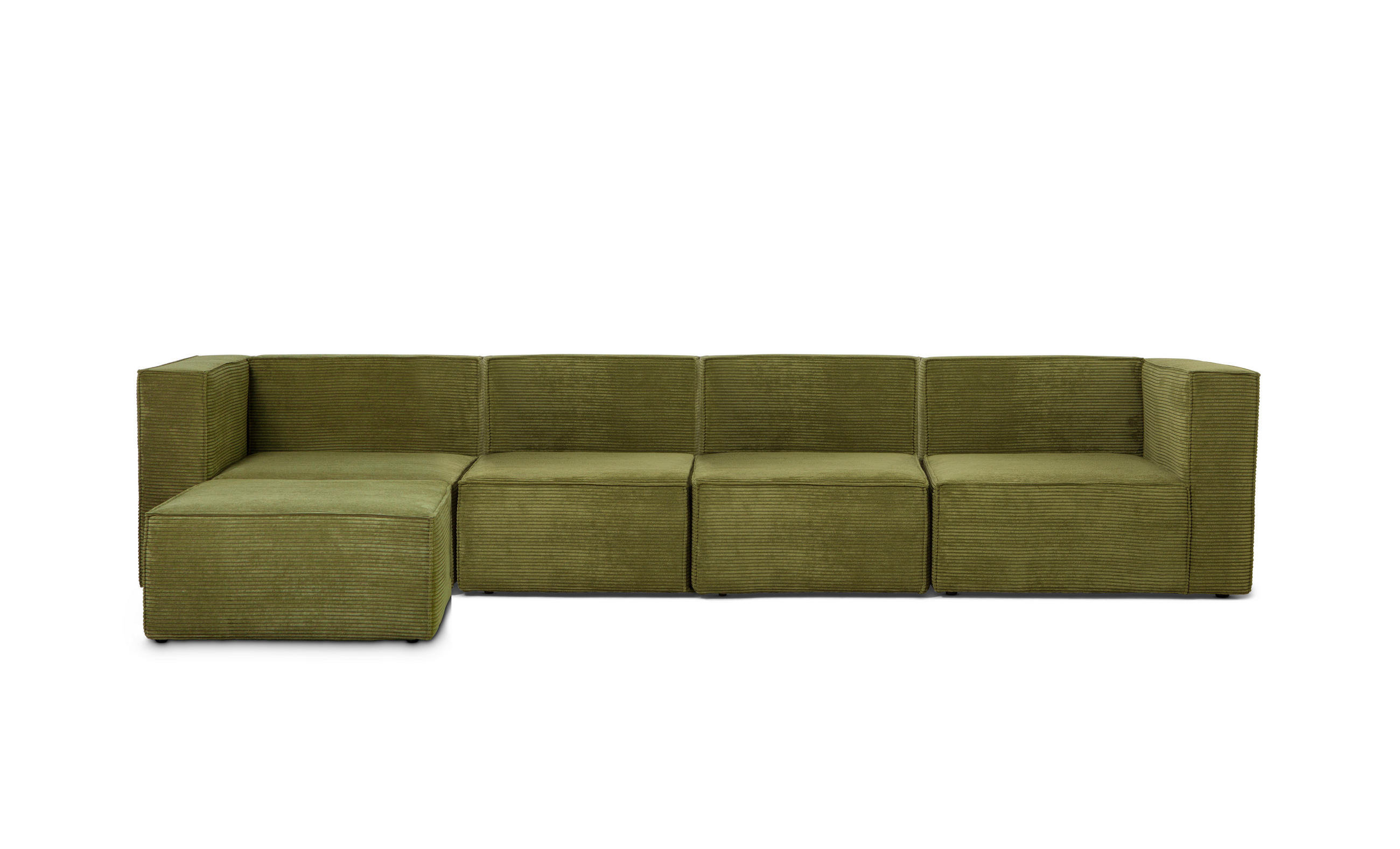4-SITZER-SOFA Chaiselongue bezogen grünem Kord-Samt HARPER - Grün, Textil (100/65/360cm) - RNT By Really Nice Things