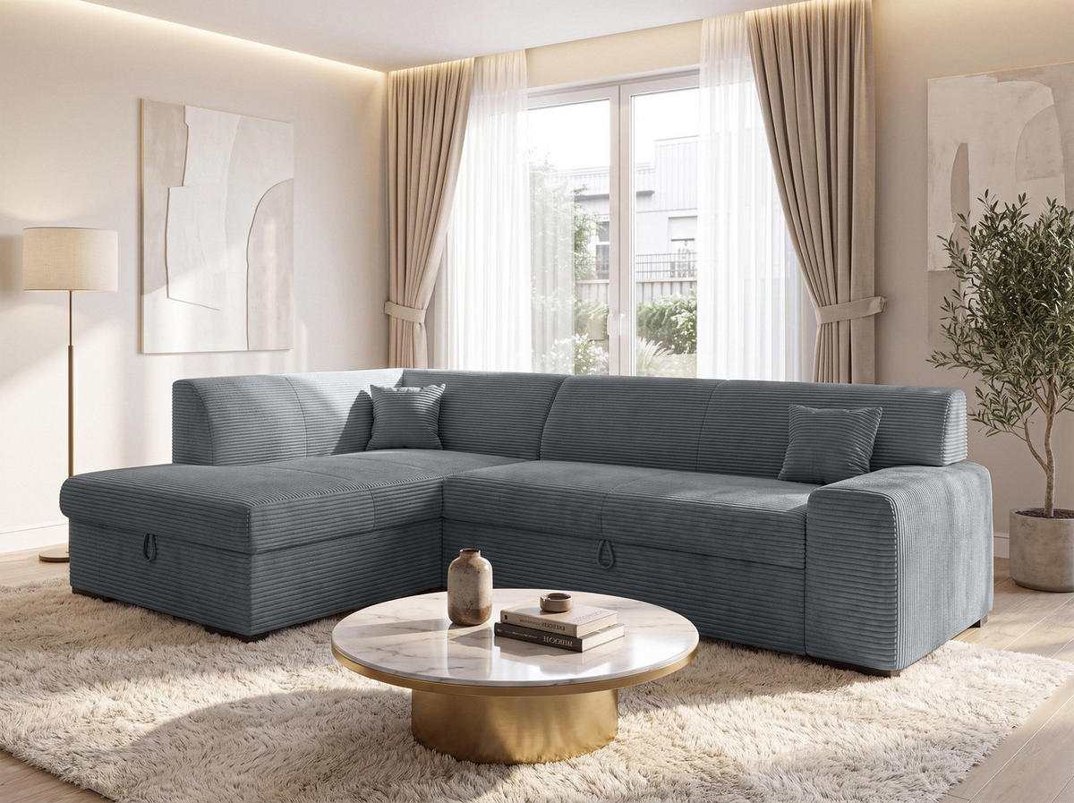 ECKSOFA L Form Minosa Grau 260/175/71 cm Links mit Schlaffunktion - Schwarz/Grau, Kunststoff/Textil (260/175cm) - AX Living