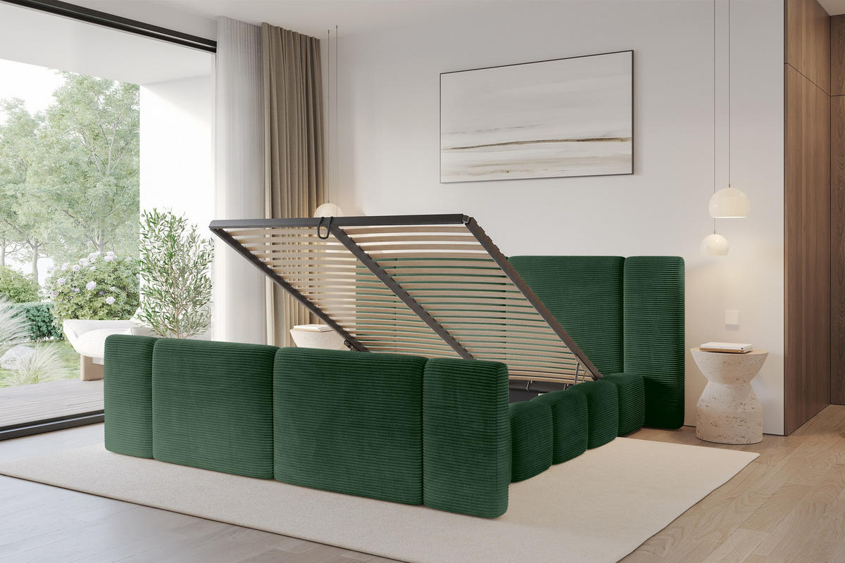 POLSTERBETT mit Bettkasten, Fußteil und Lattenrost, Bett mit Matratze H3/H4 - NILO-Z 180x200 Grün - Grün, Holzwerkstoff/Textil (180/200cm) - ALTDECOR