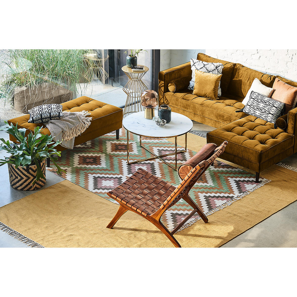 ECKSOFA - Samt - Dunkelbraun/Honig, Birkenholz/Textil (201/155cm) - home24