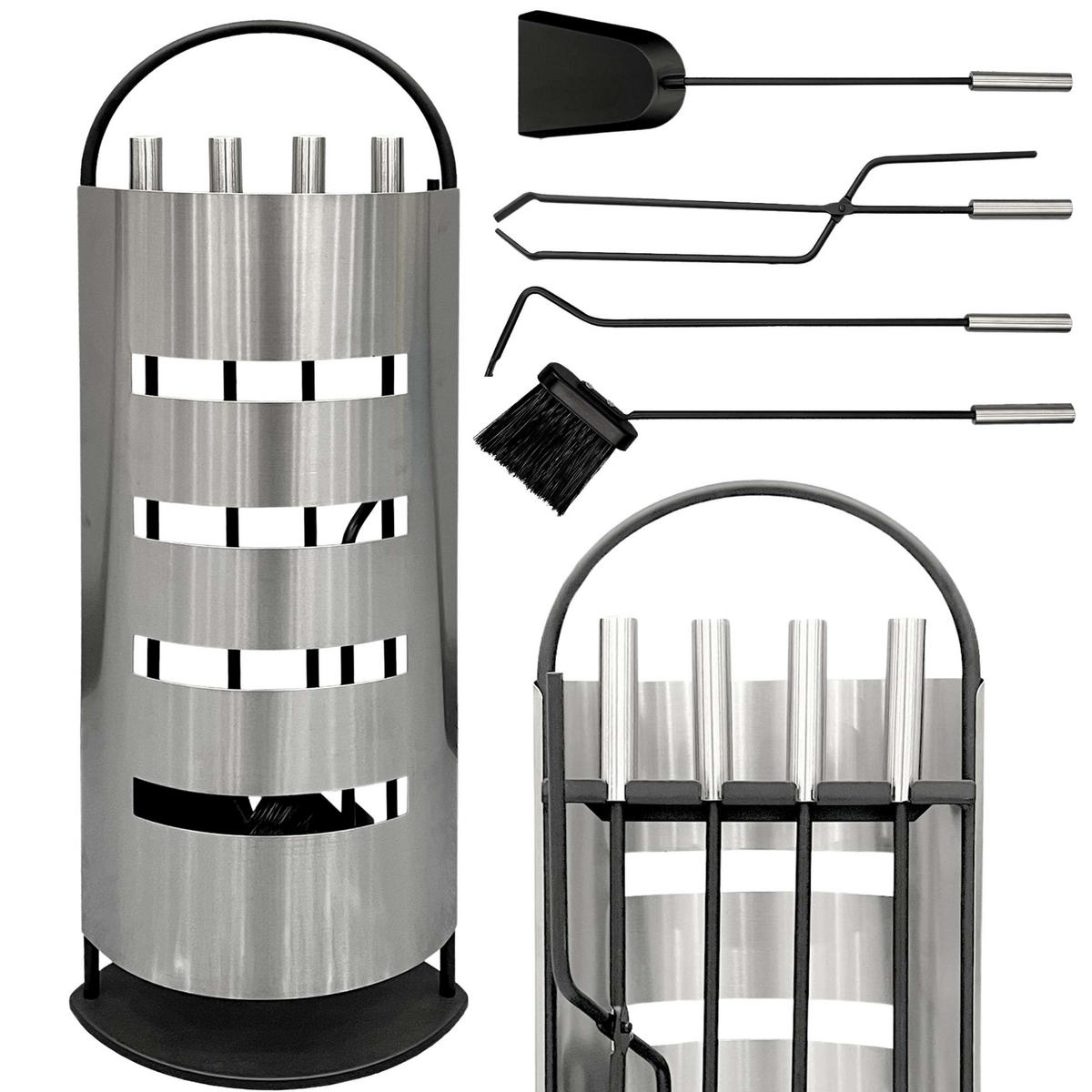 KAMINBESTECK Modern Edelstahl 5 Teilig Set - Edelstahlfarben, Metall (23/66/15cm) - DanDiBo