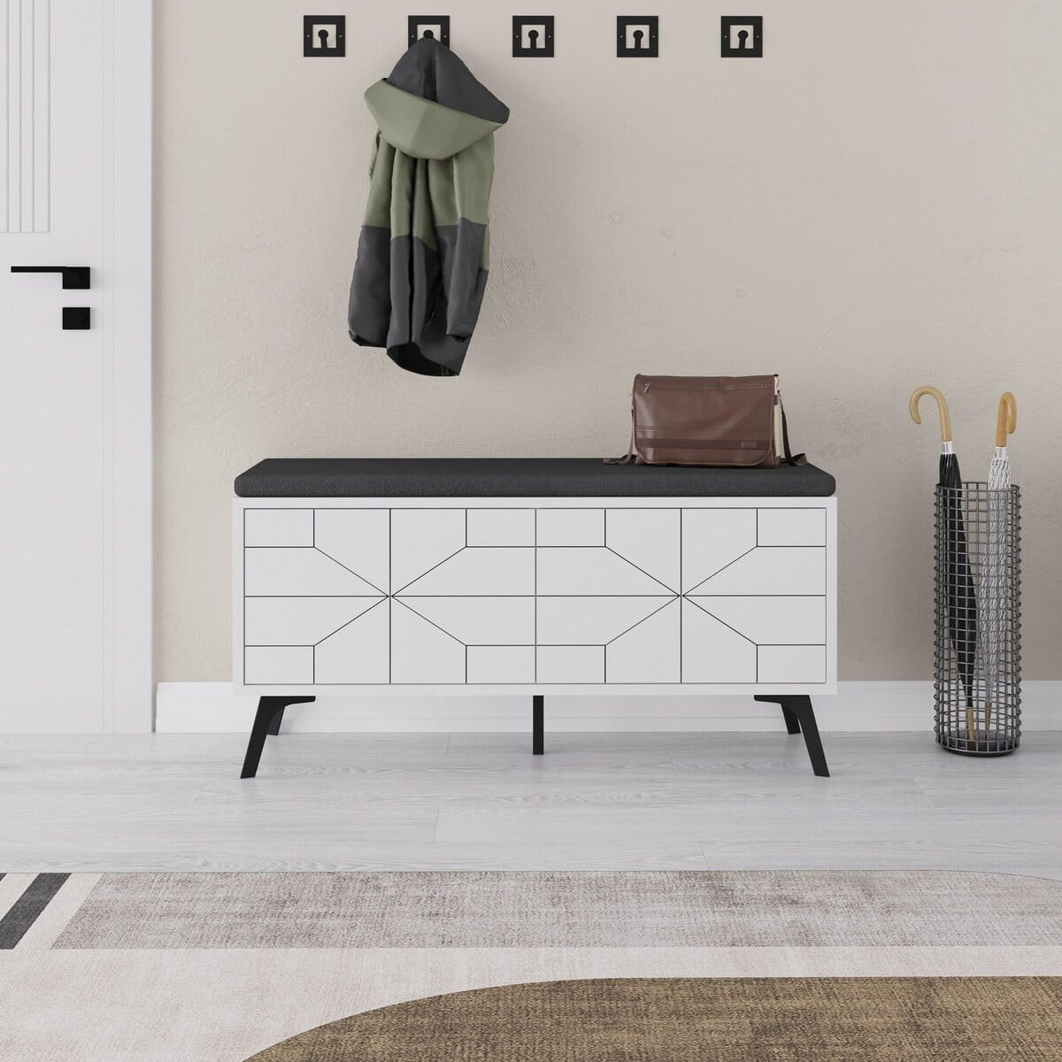 SCHUHSCHRANK 4 Türen - Dune bench - 107/35/55 cm - Weiß, Holzwerkstoff (35/55/120.6cm) - Calicosy