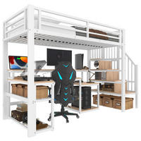 HOCHBETT 90/200 cm in Weiß mit LED-Beleuchtung, Schreibtisch und USB-Anschluss - Weiß, Metall (90/200cm) - Flora Grace