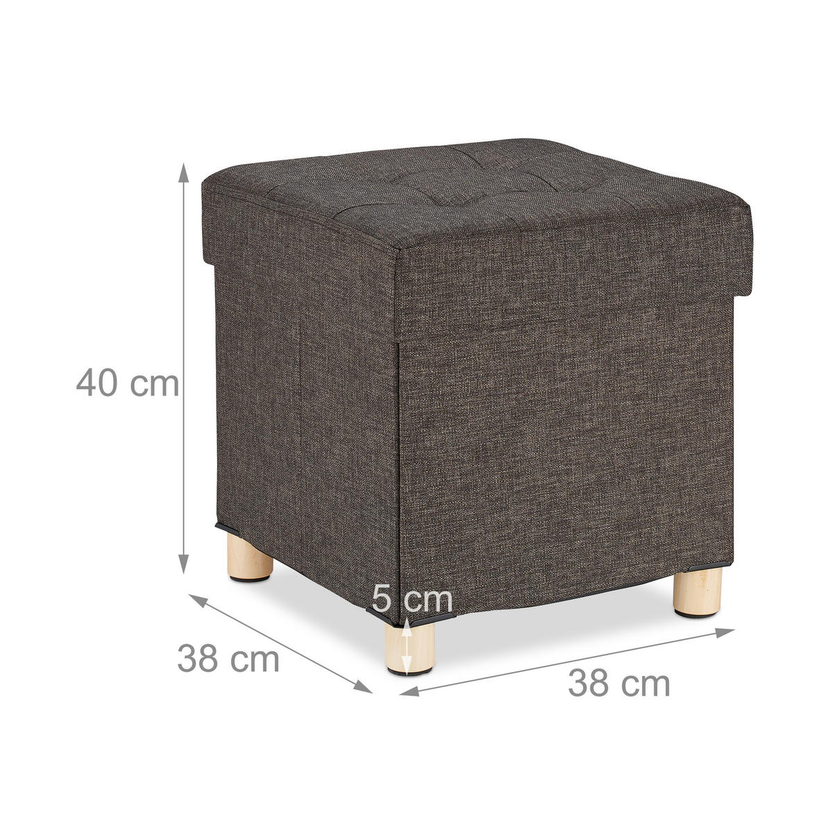 SITZHOCKER - Braun, Holzwerkstoff/Textil (38/40/38cm) - Relaxdays
