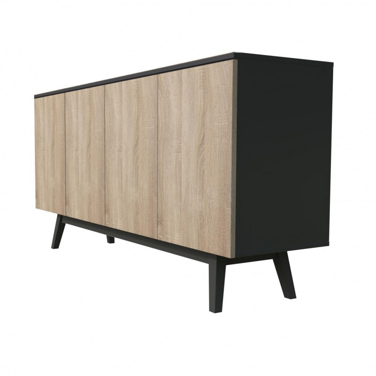 SIDEBOARD HOME mit Türen Schubladen/ Schwarz und Eiche gebleicht - Multicolor, Holzwerkstoff (160/80/42cm) - Weber Industries