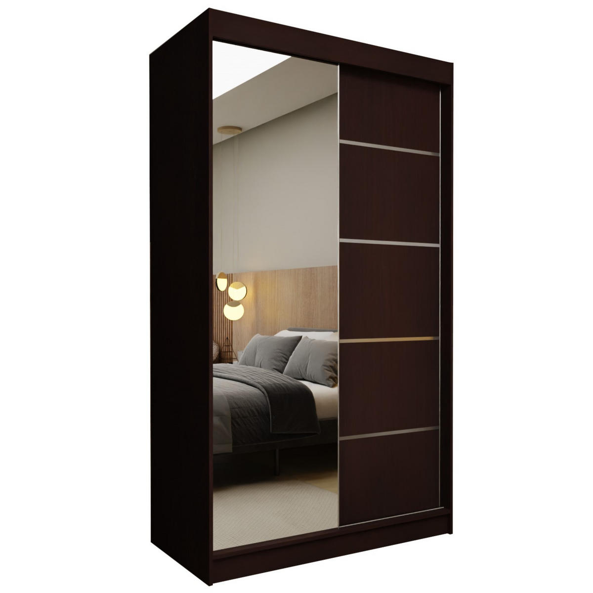 SCHWEBETÜRENSCHRANK MIRELLA 120/216/61 cm 2-türig mit Spiegel Wengefarben - Wengefarben, Holzwerkstoff (120/216/61cm) - MASSENO