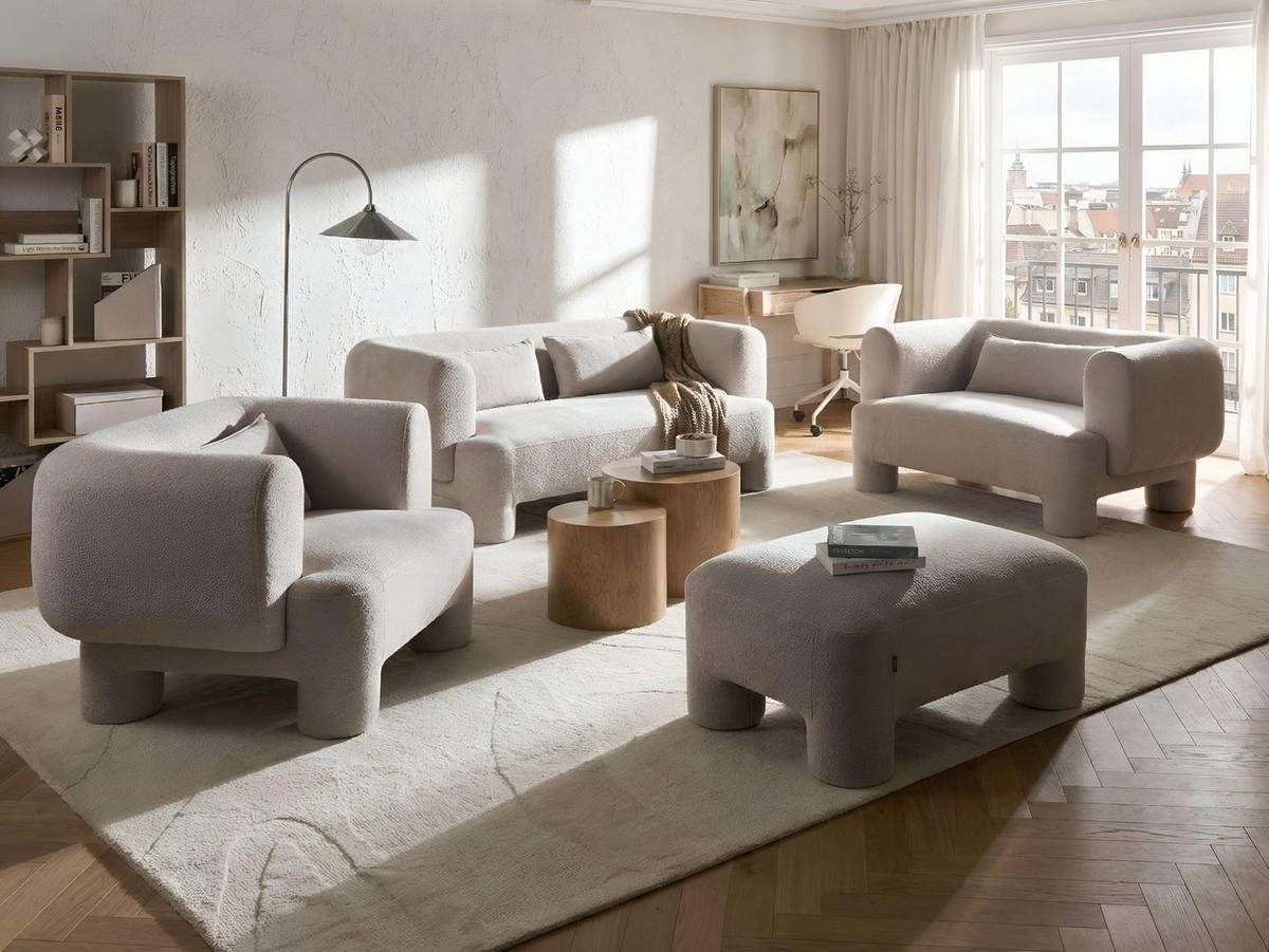 SOFA-SET 6-Sitzer Stoff Beige mit Ottomane Hogbo - Beige, Textil (180/73/93cm) - Beliani
