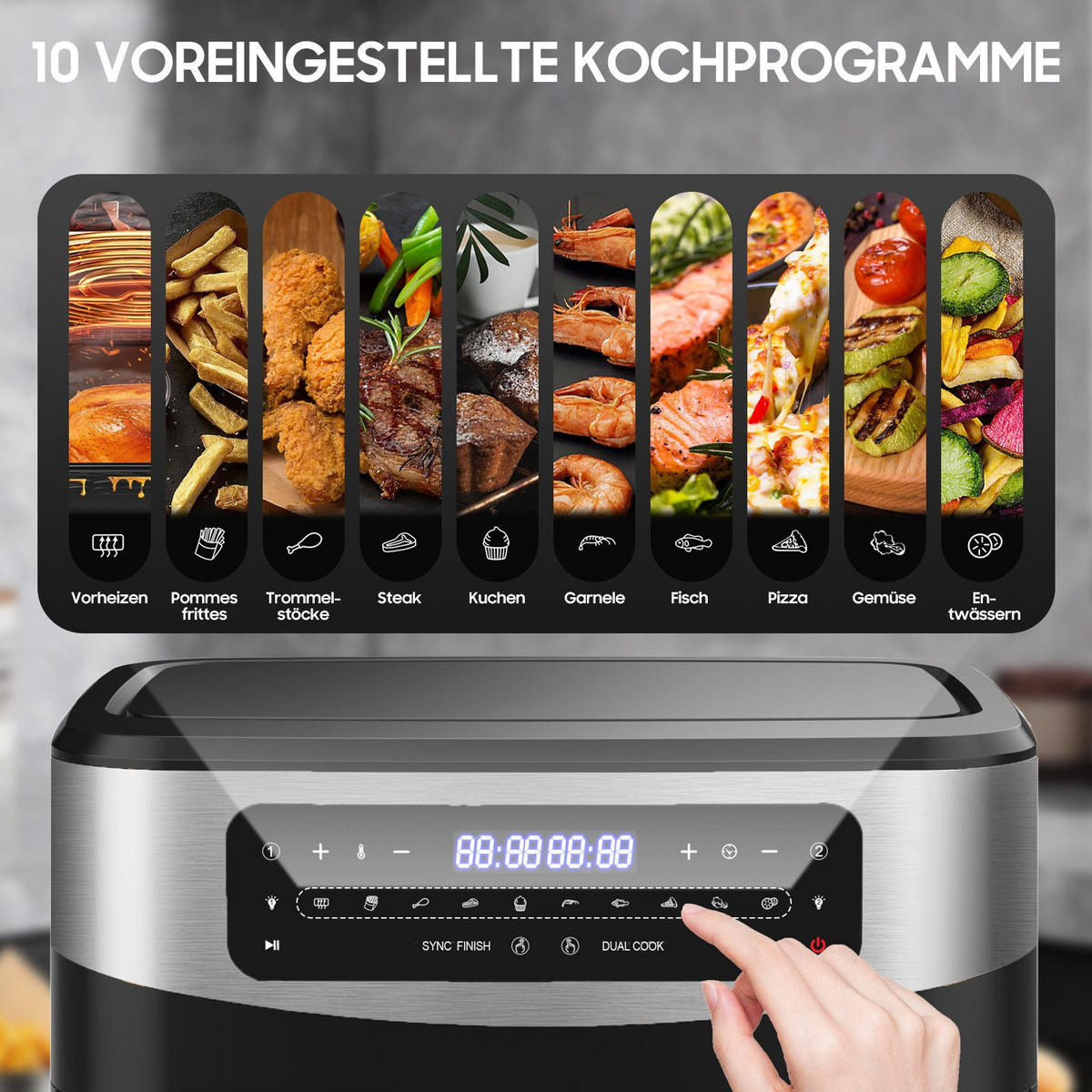 HEISSLUFTFRITTEUSE 5,5 L + 5,5 L - Schwarz Hochglanz, Metall (35/33/30cm) - Aimax