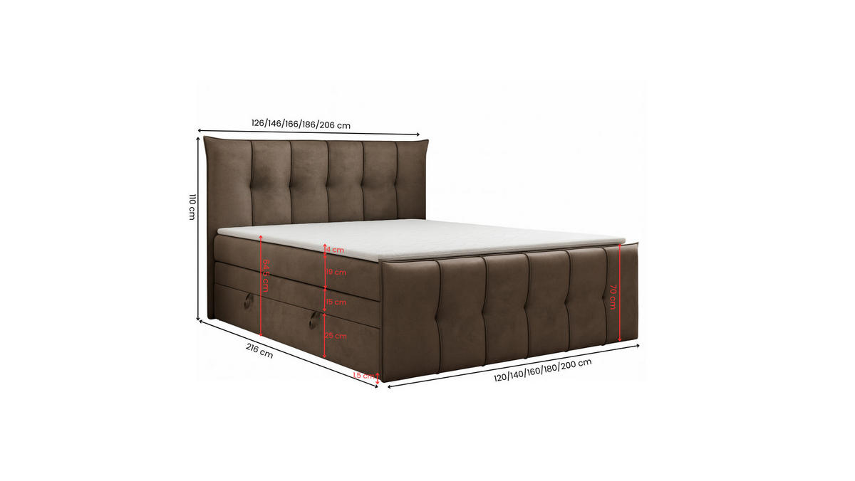 BOXSPRINGBETT SUPREME mit Topper und Bettkasten, Braun, 160x200 cm - Braun, Textil (160/200cm) - KS Home Concept