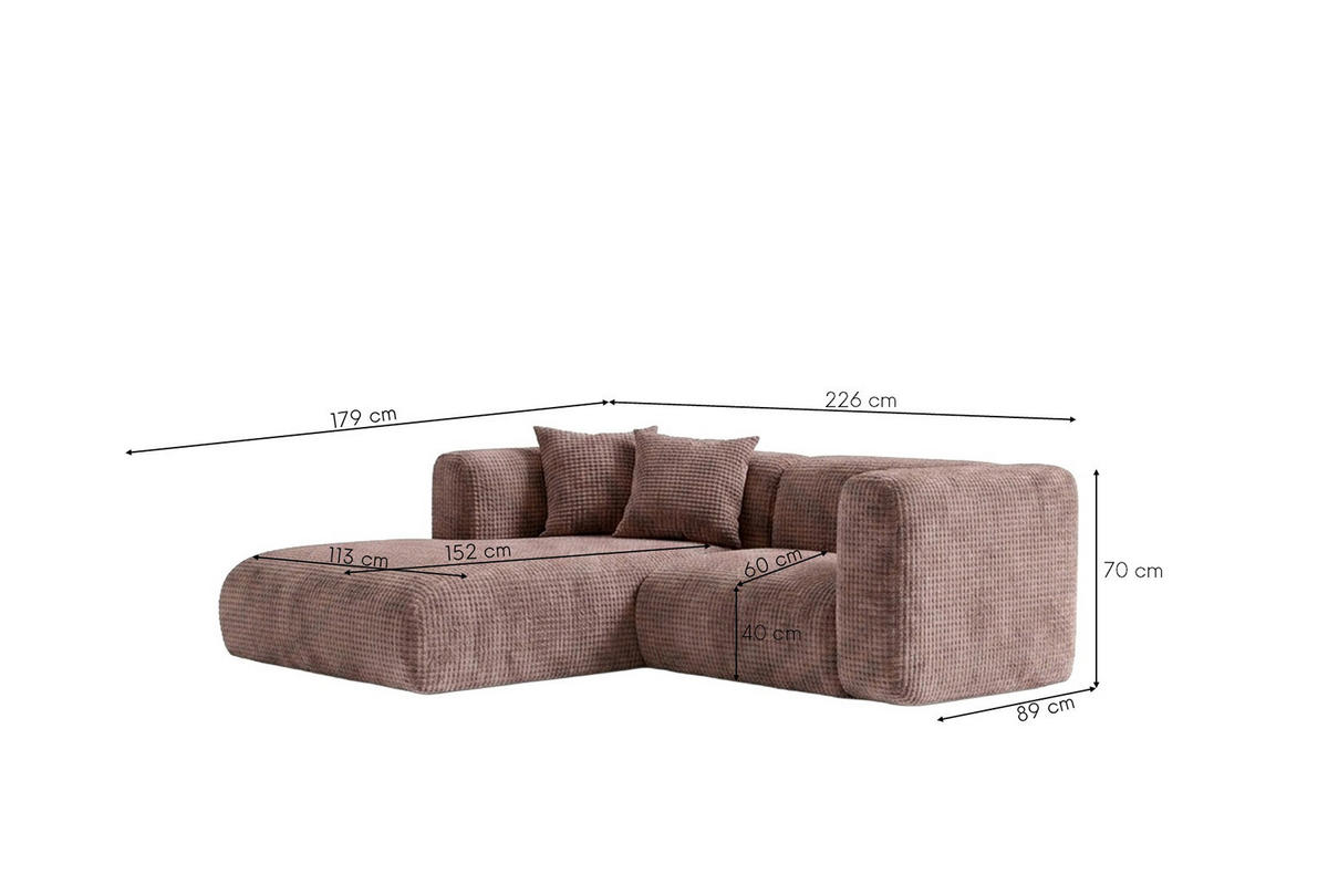 ROHOVÁ SEDAČKA ve tvaru L mini, žinylková látka Cremona, Taupe, Levá, GRETA - šedohnědá, dřevo (226/179cm) - Kaiser Möbel