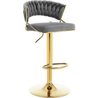 BARHOCKER mit geflochtener Rückenlehne, Samt, Dunkelgrau - Dunkelgrau/Goldfarben, Textil/Metall (48/83/46.5cm) - Woltu