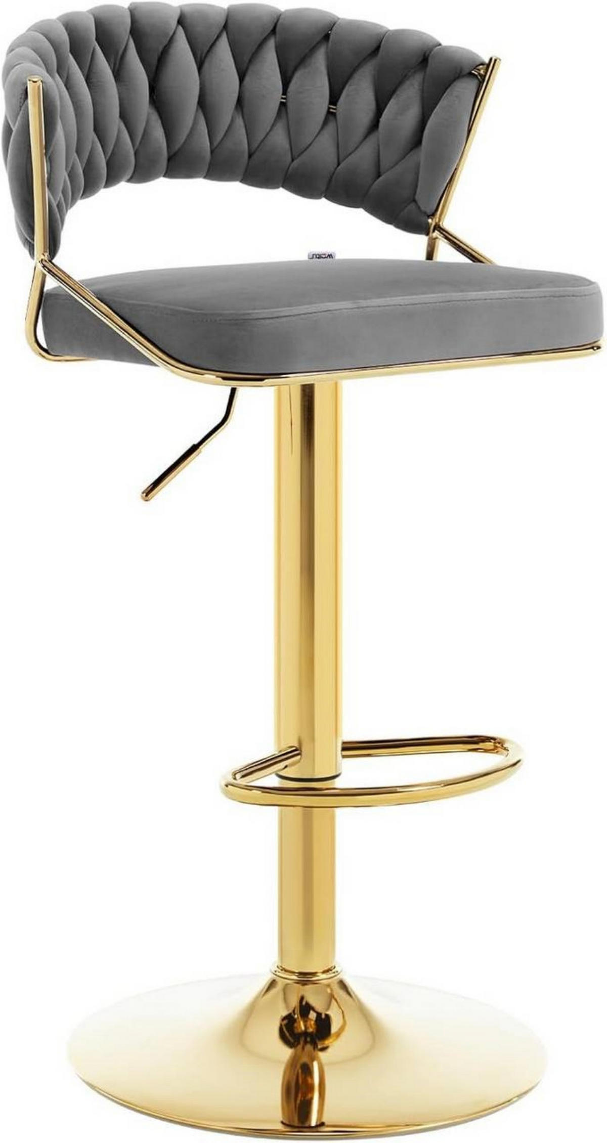 BARHOCKER mit geflochtener Rückenlehne, Samt, Dunkelgrau - Dunkelgrau/Goldfarben, Textil/Metall (48/83/46.5cm) - Woltu