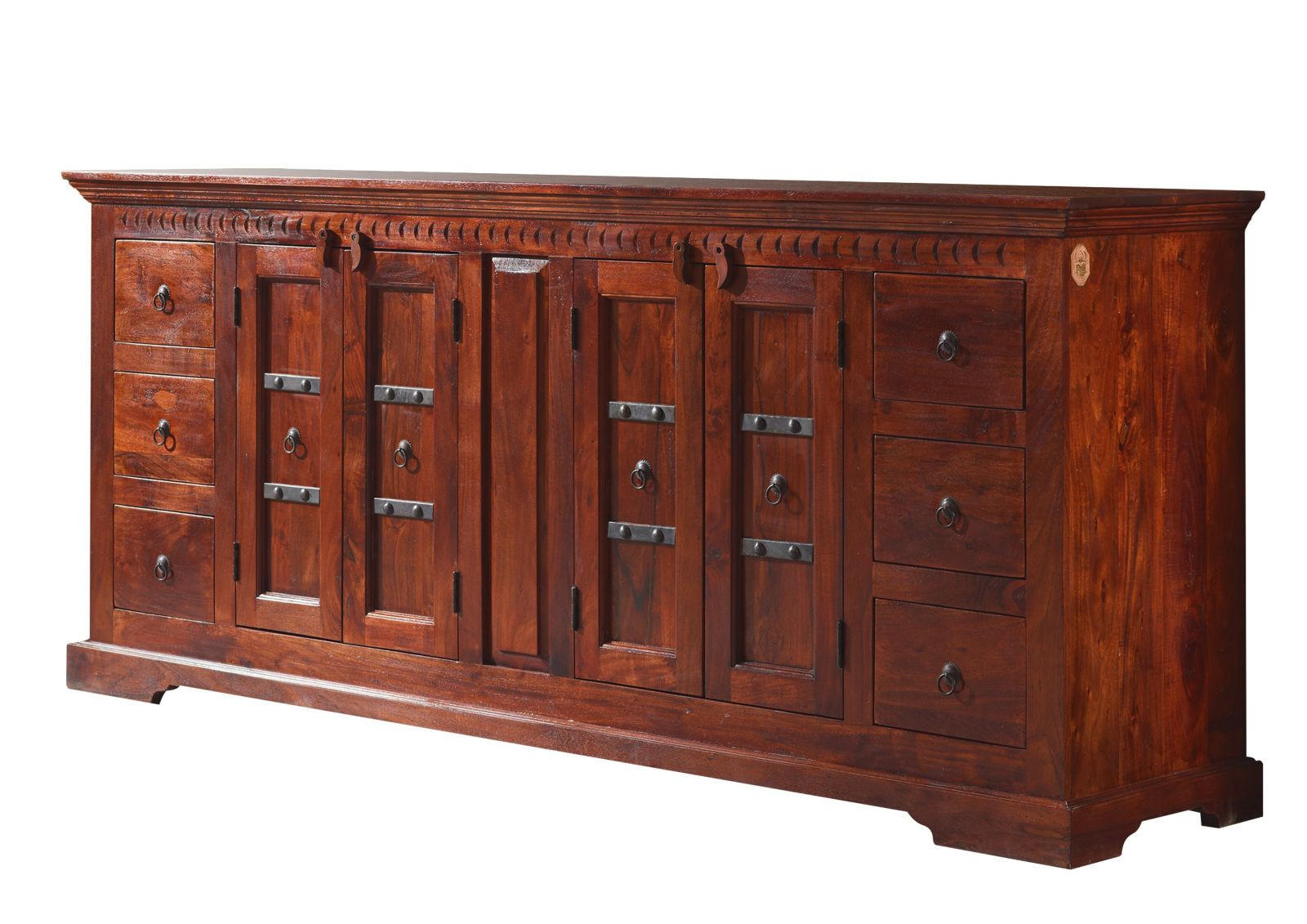 SIDEBOARD Akazie 212x50x93 nougat lackiert OXFORD #414 - Dunkelbraun, Holz (212/93/50cm) - Massivmoebel24