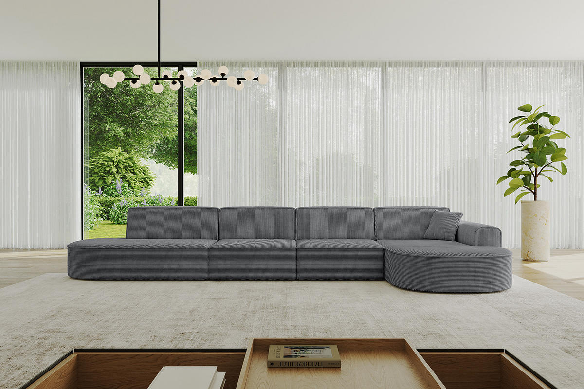 ECKSOFA Ottomane Rechts MARI-L3 - 402x163x73,5 cm Dunkelgrau Cord - Dunkelgrau/Schwarz, Holzwerkstoff/Kunststoff (402/163cm) - ALTDECOR