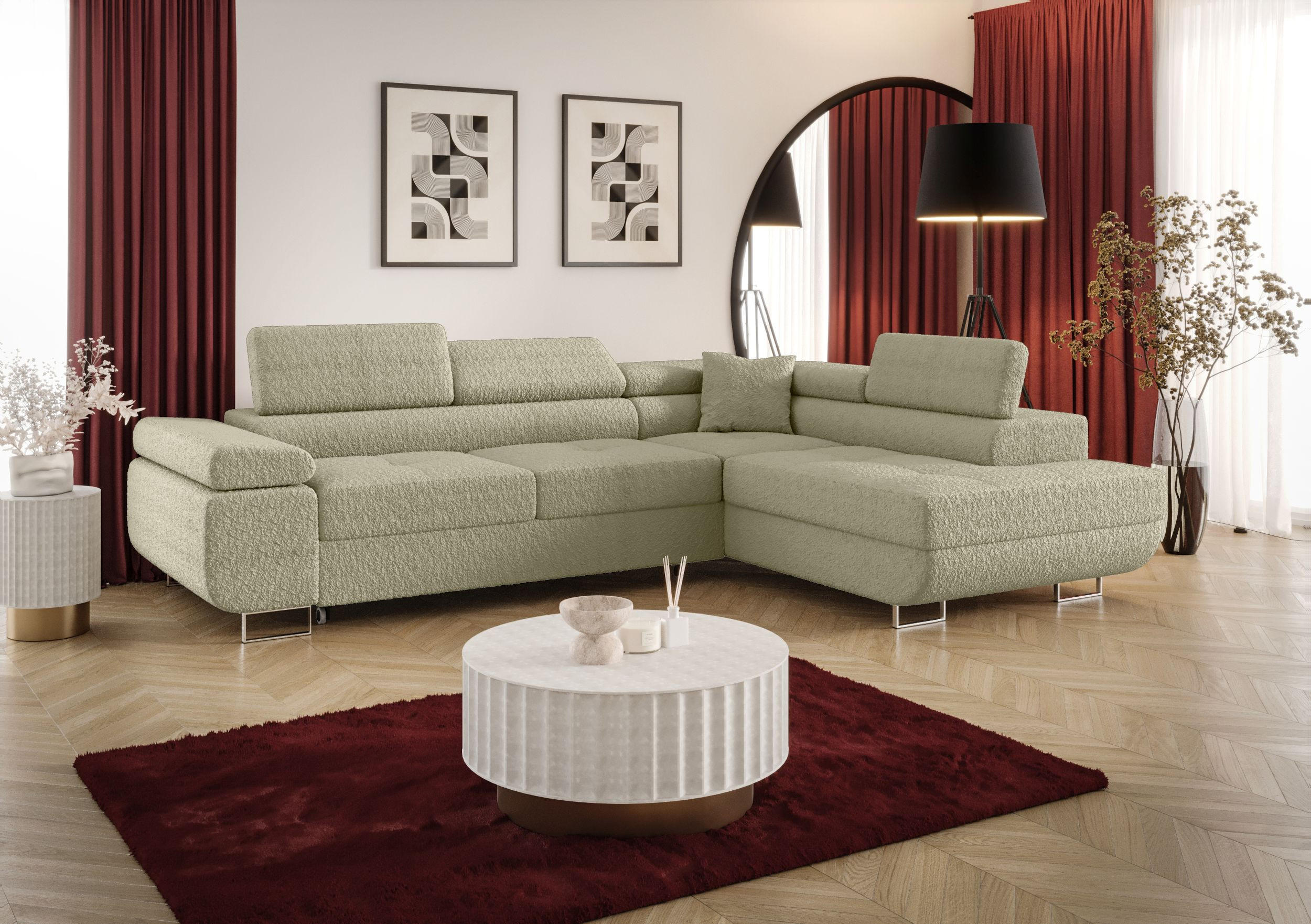 ECKSOFA EMILY mit Schlaffunktion Quelle 06 Rechts - Beige, Textil (275/200cm) - Bedante