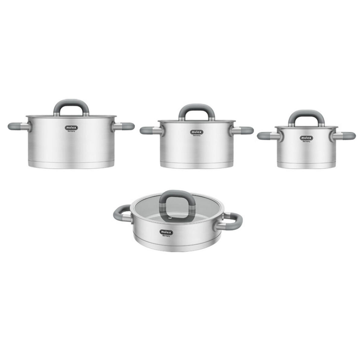 TOPFSET Lugano mit Servierpfanne 8 tlg. - Edelstahlfarben, Metall - Mulex