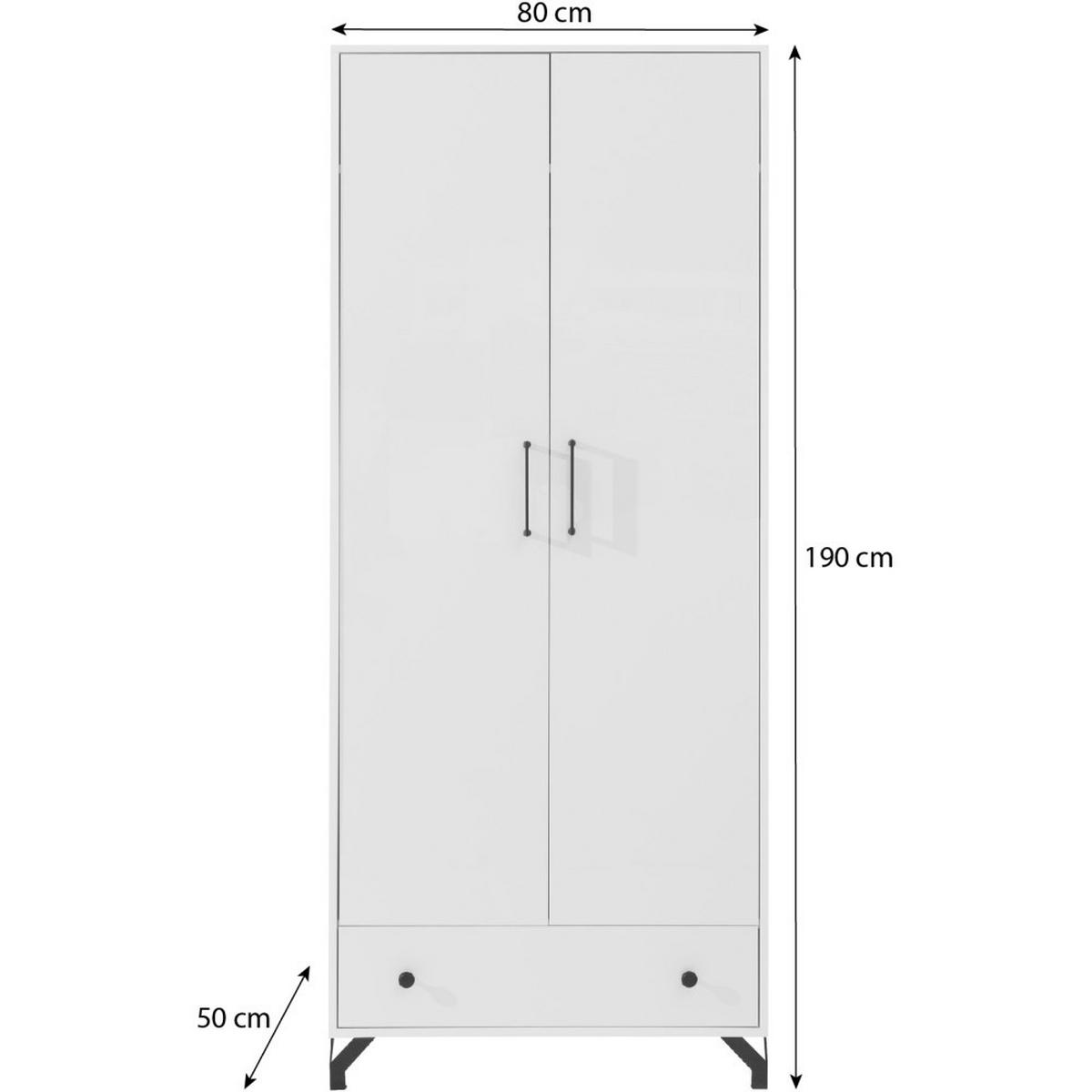 DREHTÜRENSCHRANK Bergo mit 2 Türen und 1 Schublade, Weiß - Weiß Hochglanz/Schwarz, Holzwerkstoff/Metall (80/190/50cm) - Beautysofa