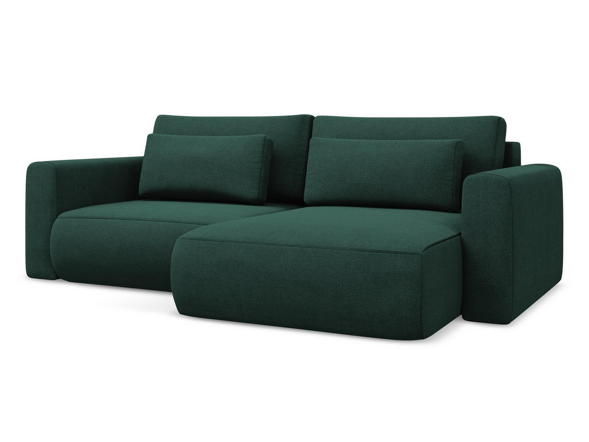 ECKSOFA mit Schlaffunktion Strukturstoff Stoff Grün - Dunkelgrün/Schwarz, Kunststoff/Textil (240/149cm) - Makamii