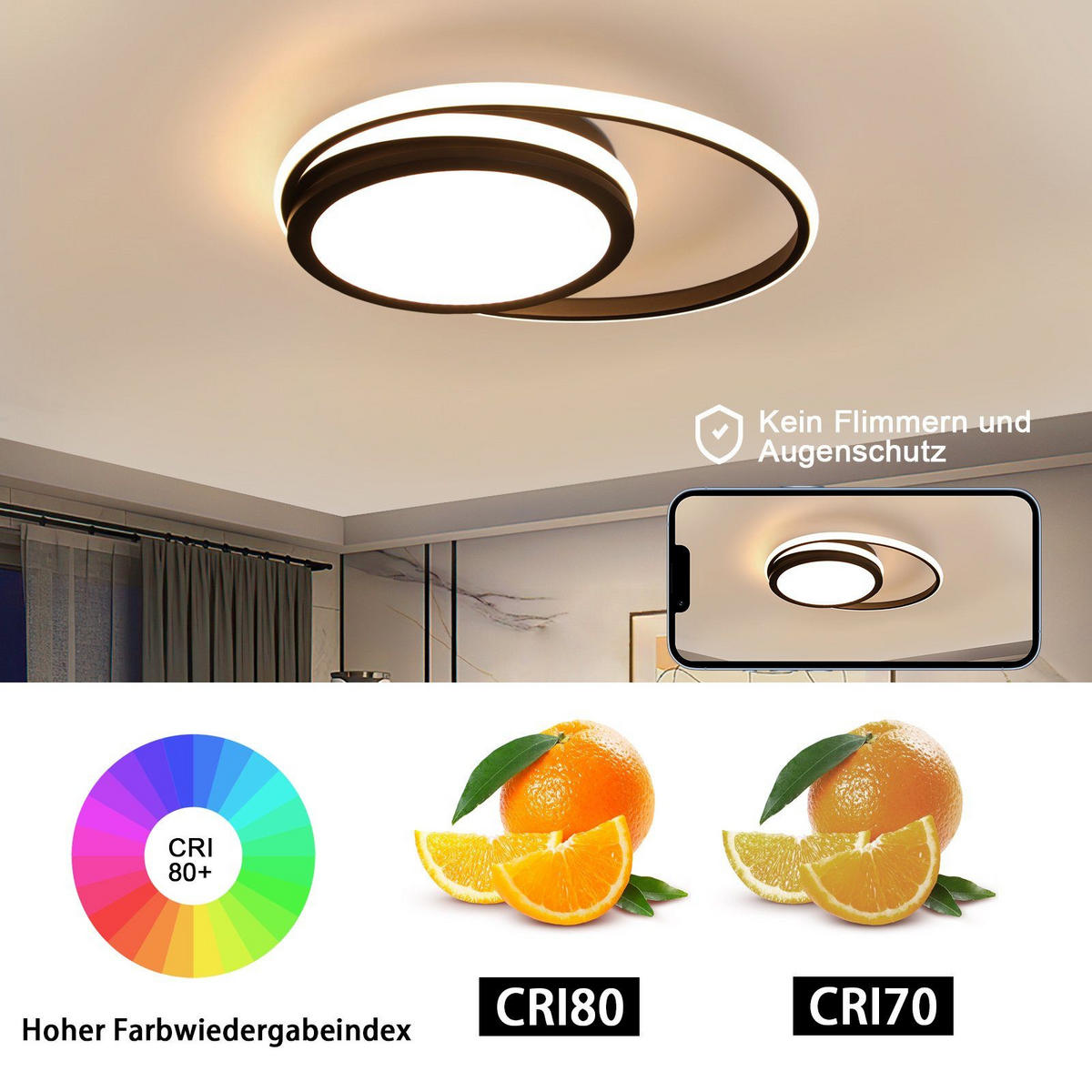 LED-DECKENLEUCHTE Bruno 47/47/7 cm - Schwarz, Metall (47/47/7cm) - Nettlife