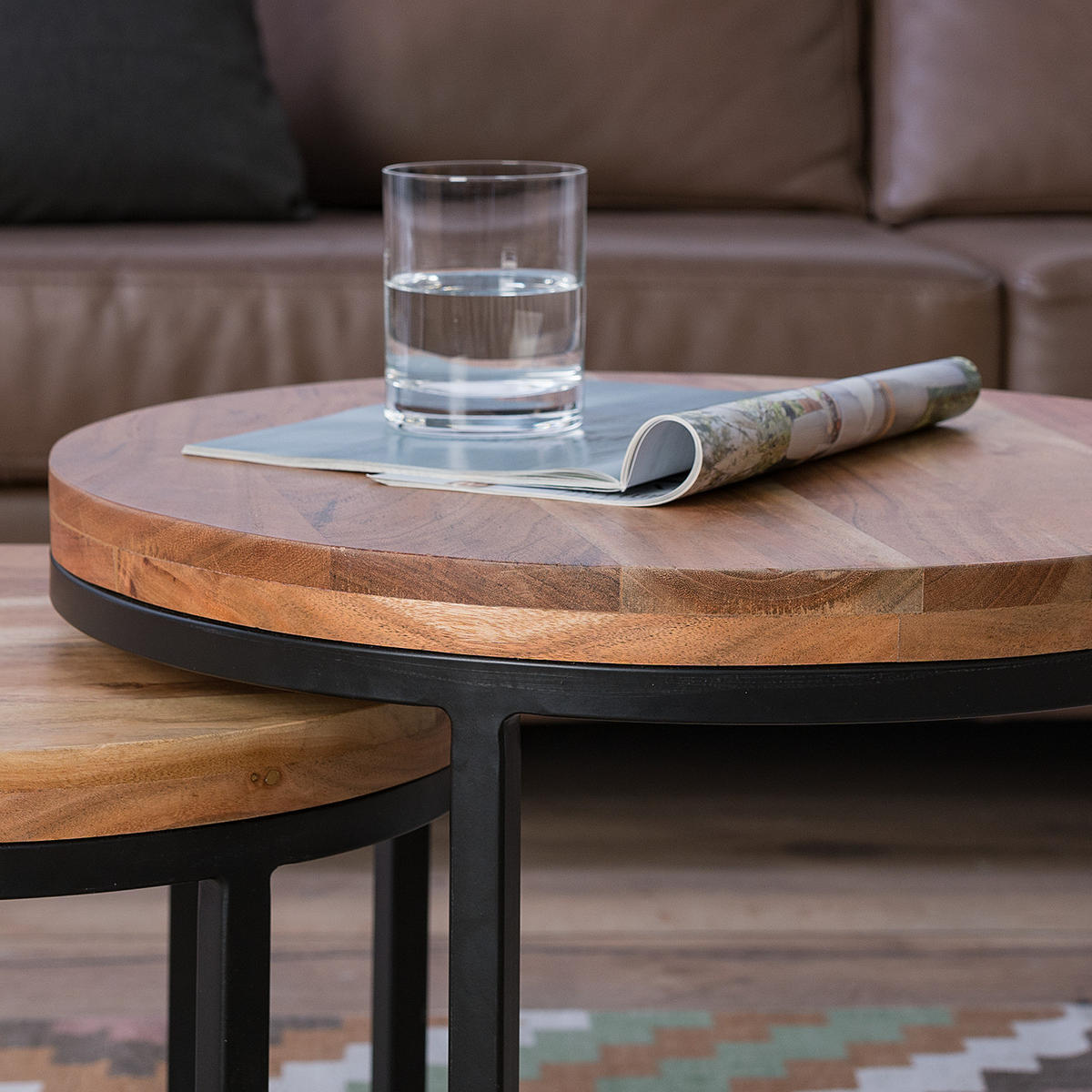 COUCHTISCH - Akazie massiv / Metall, 2er-Set - Akaziefarben, Holz (50/50/45cm) - home24