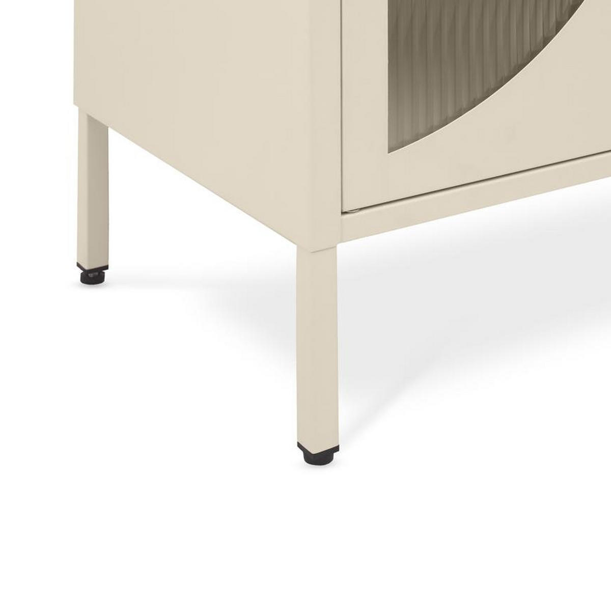 SIDEBOARD Metall 4 Türen Beige und Geriffeltes Glas 140cm ELIO - Beige, Metall (35/90/140cm) - Sicaan