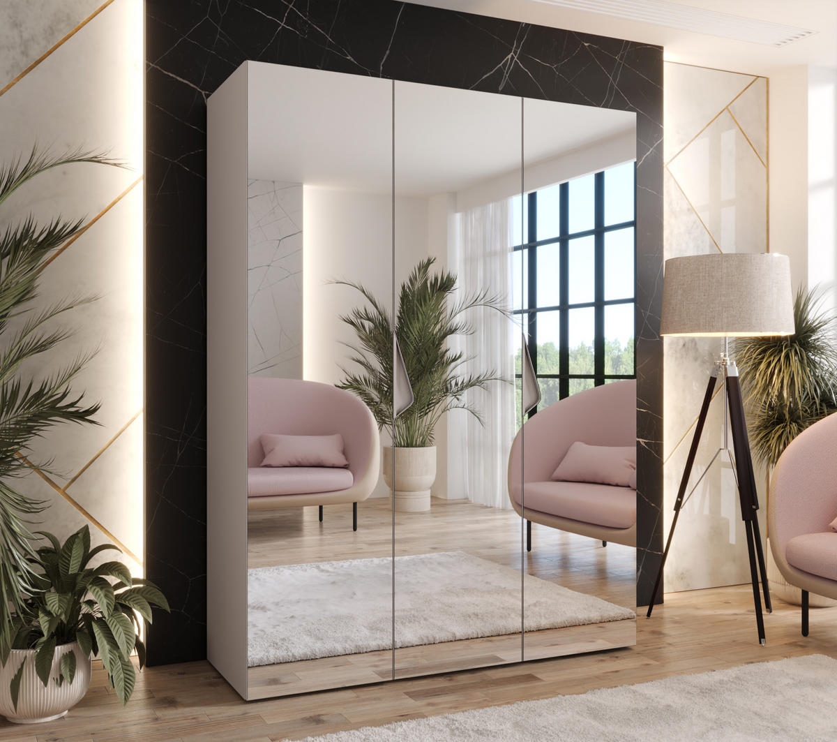 DREHTÜRENSCHRANK 202/150/52 3-türig - Beige, Holz/Metall (150/202/52cm) - Abiks Möbel