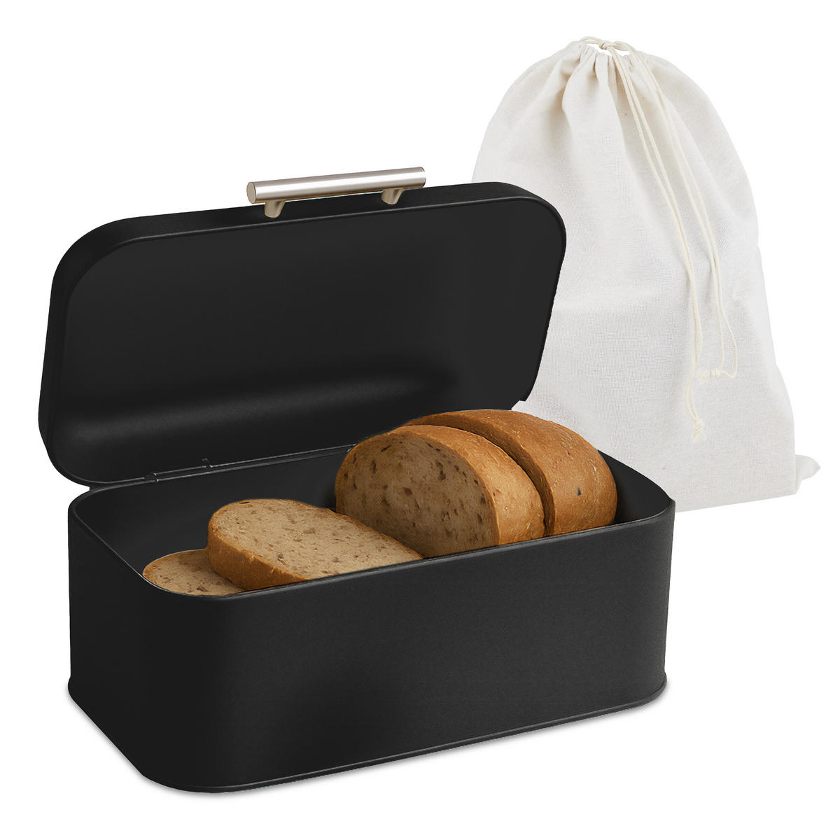 BROTKASTEN - Schwarz, Textil/Metall (30/15.5/21cm) - Relaxdays
