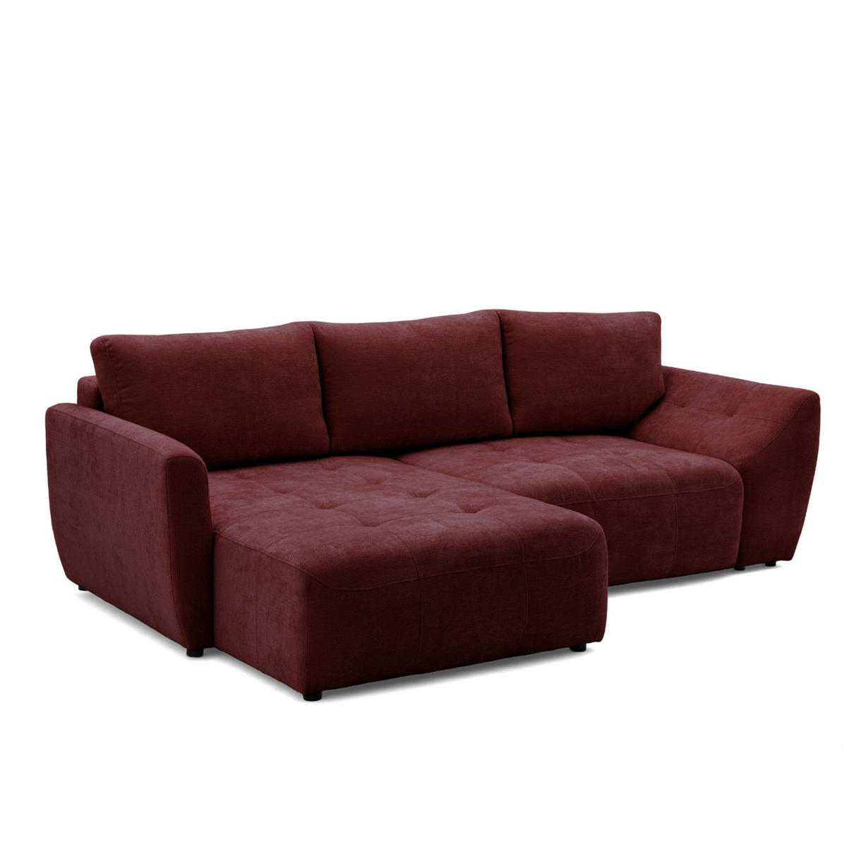 ECKSOFA NICE L Links mit Schlaffunktion 137x204 Chenille Rotwein - Schwarz/Dunkelrot, Holz/Textil (260/165cm) - Muffo