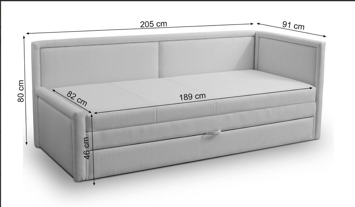 JUGENDBETT Caprili Hellgrau mit Bettkasten - Hellgrau/Schwarz, Kunststoff/Textil (163/189cm) - Selsey