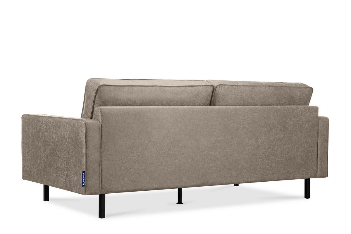 3-SITZER-SOFA INVIA Klassische-Stil mit Armlehnen, Lederoptik-Stoff, hellgrau - Hellgrau/Schwarz, Textil (209/87/98cm) - KONSIMO®