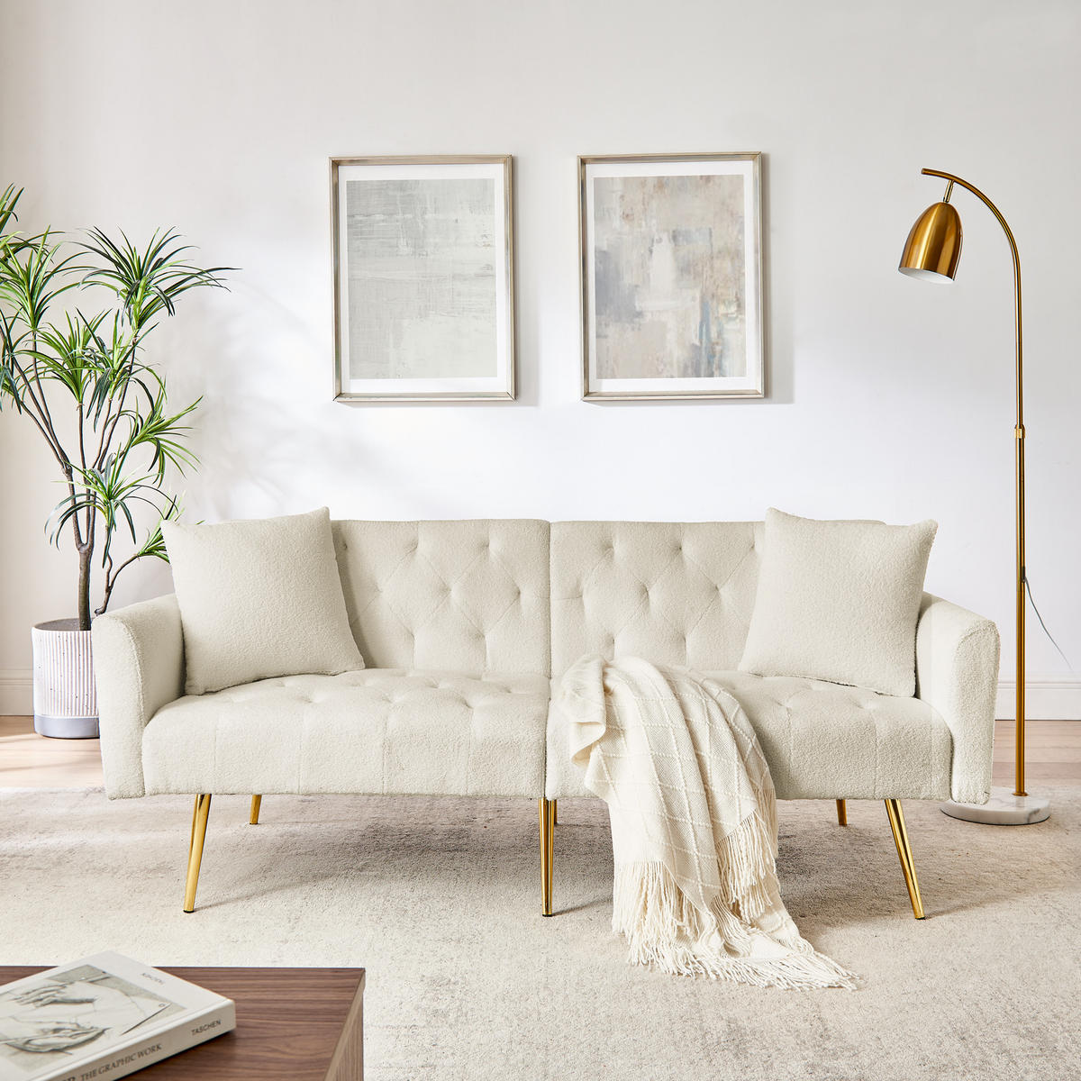 SCHLAFSOFA 177/78/74 cm in Beige Teddyfell mit Aufbewahrungstasche - Beige, Textil (177/74/78cm) - Oxeza