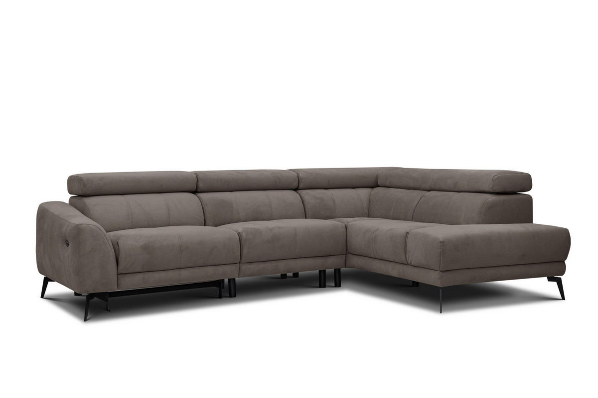 ECKSOFA LARS 5-Sitzer, 1 Relax, verstellbare Kopfstützen, taupe - Taupe/Schwarz, Holzwerkstoff/Textil (284/201cm) - Courtois Laville