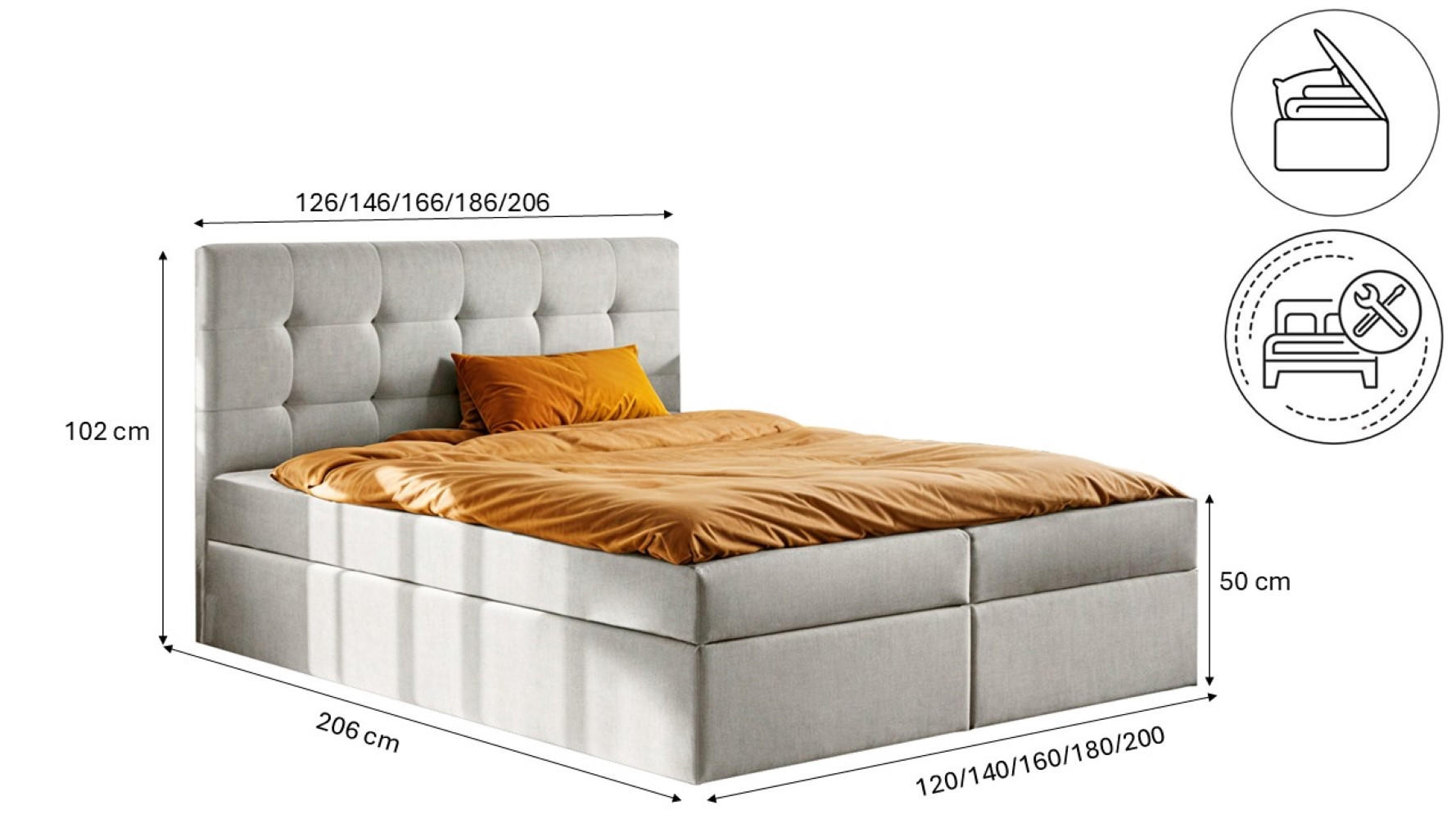 Thumbnail - Kaiser Möbel Boxbett, Hellgrau, Holz, H3, 120x200 cm, Schlafzimmer, Betten, Boxspringbetten