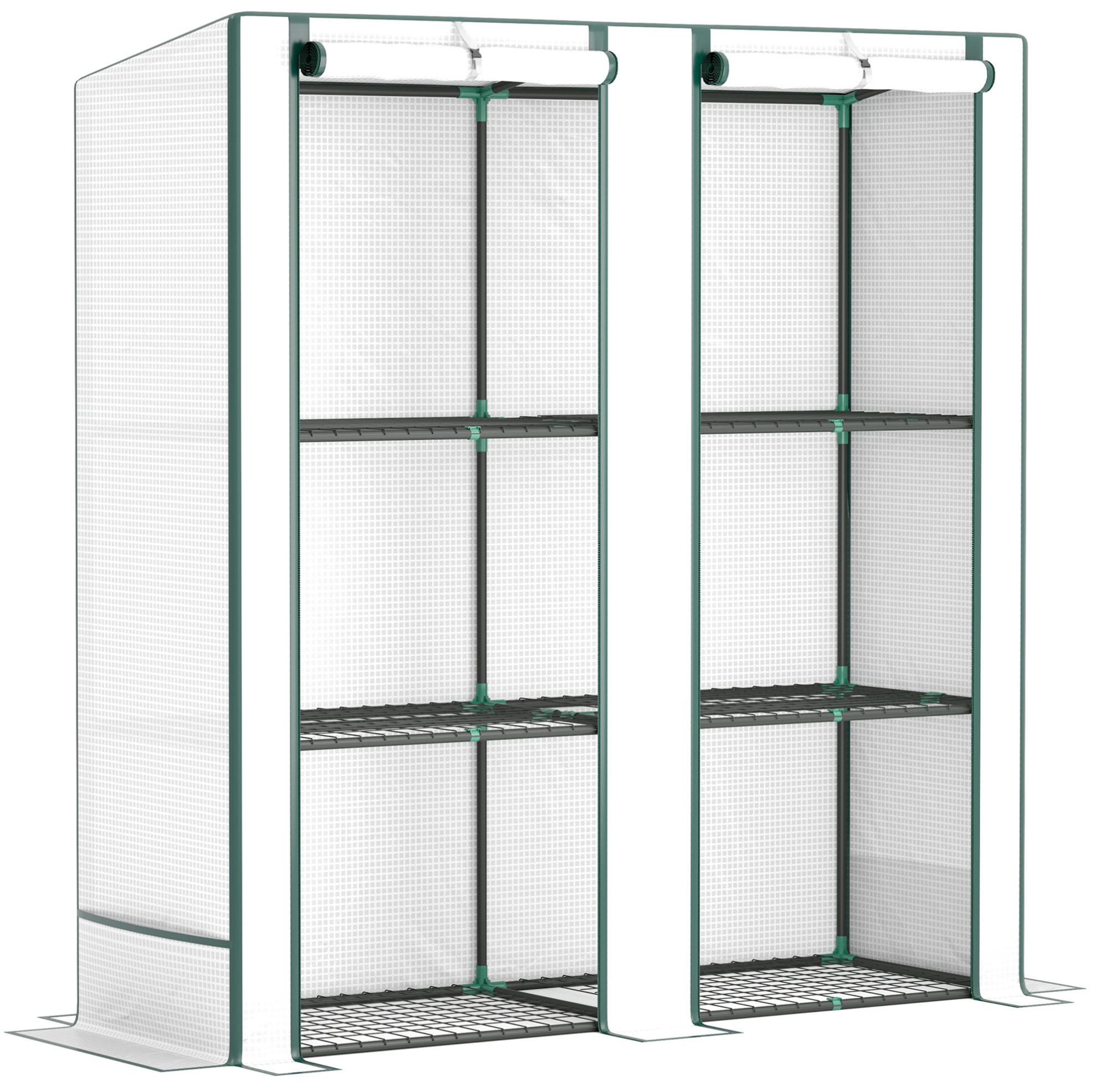 GEWÄCHSHAUS 144/152/48 cm Weiß aus Stahl mit dreistufigem Pflanzenregal - Weiß, Metall (48/152/144cm) - OKMYHOME
