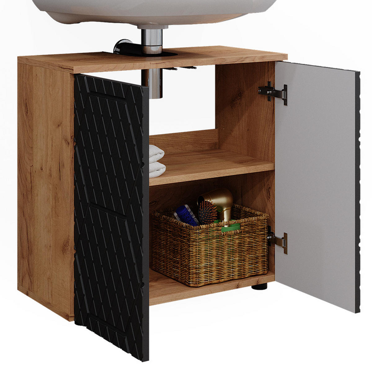 WASCHBECKENUNTERSCHRANK Irma Anthrazit gestreift 60 x 59 cm - Anthrazit, Holzwerkstoff (60/59/30cm) - Vicco