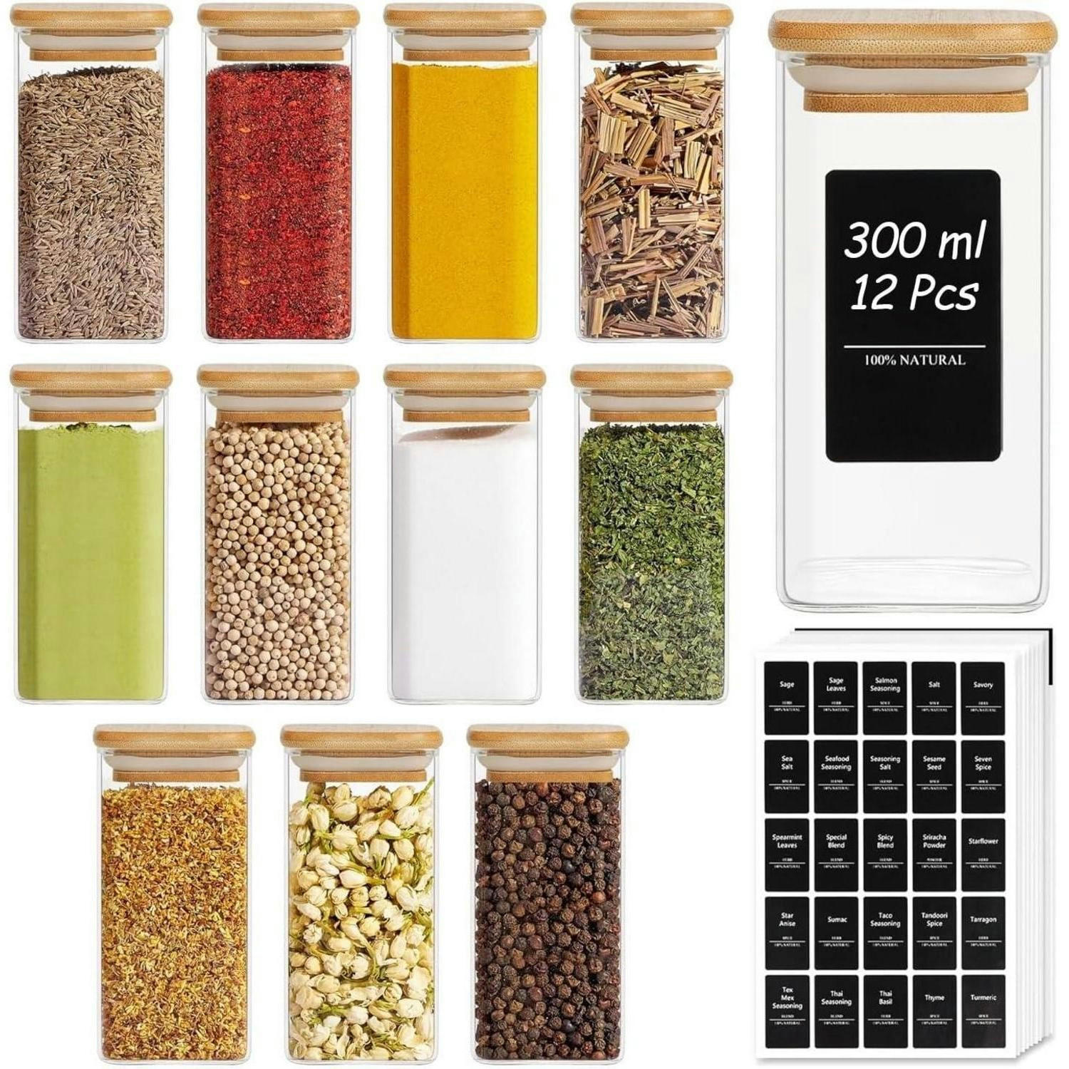 GEWÜRZGLÄSER 12-teiliges Set 300 ml Glas mit Holzdeckel - Multicolor, Glas (6/12.6/6cm)