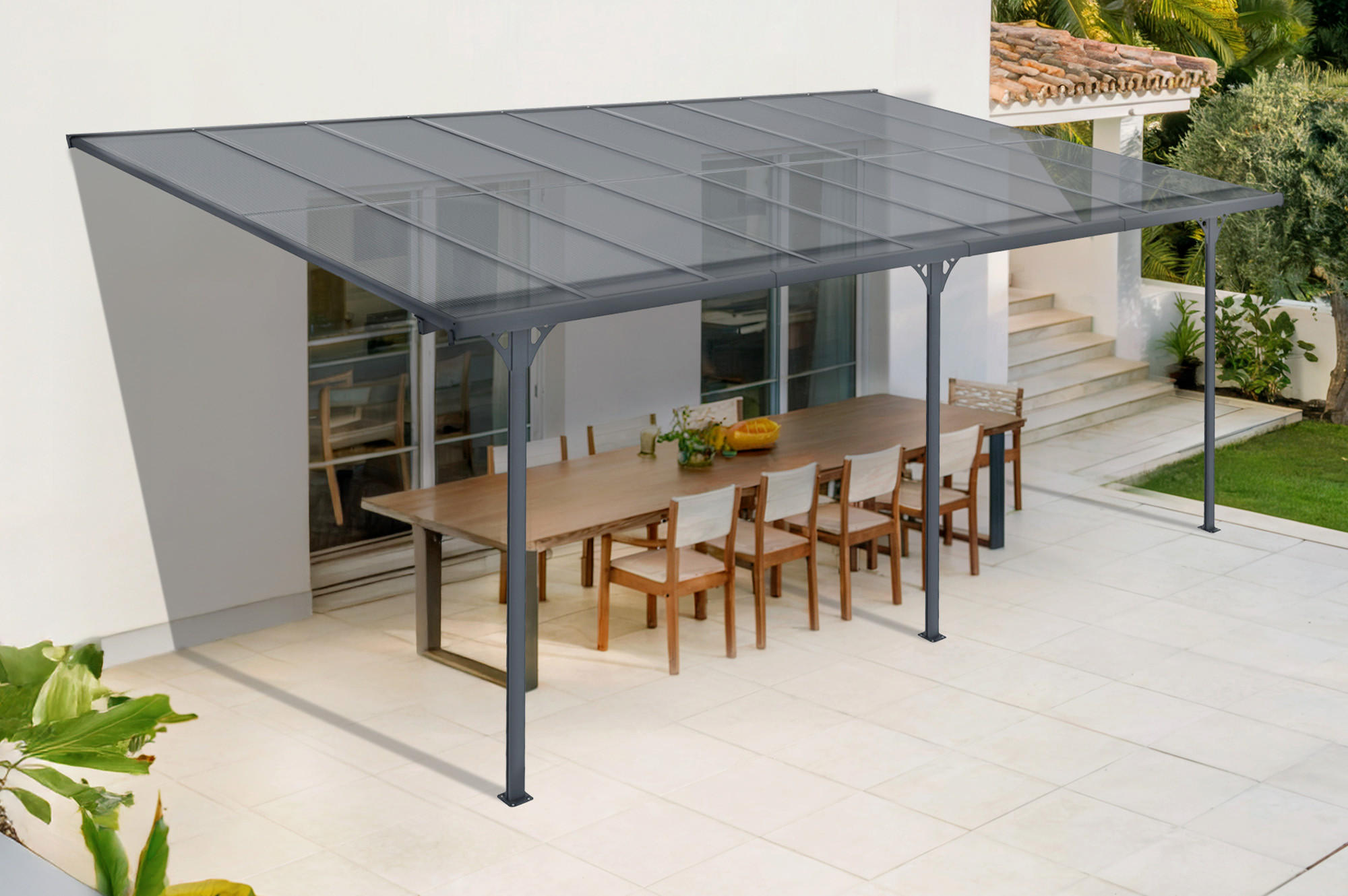 PERGOLA / CARPORT Kleo Grau 5,5m x 3m - Grau, Metall (556/270/300cm) - Cazeboo