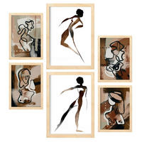 POSTER Set Mit 6 Weibliche Körpertugend Abstrakt Größe A3 & A4 Rahmen aus hellem Holz - Beige, Papier (29.7/1cm) - Nacnic