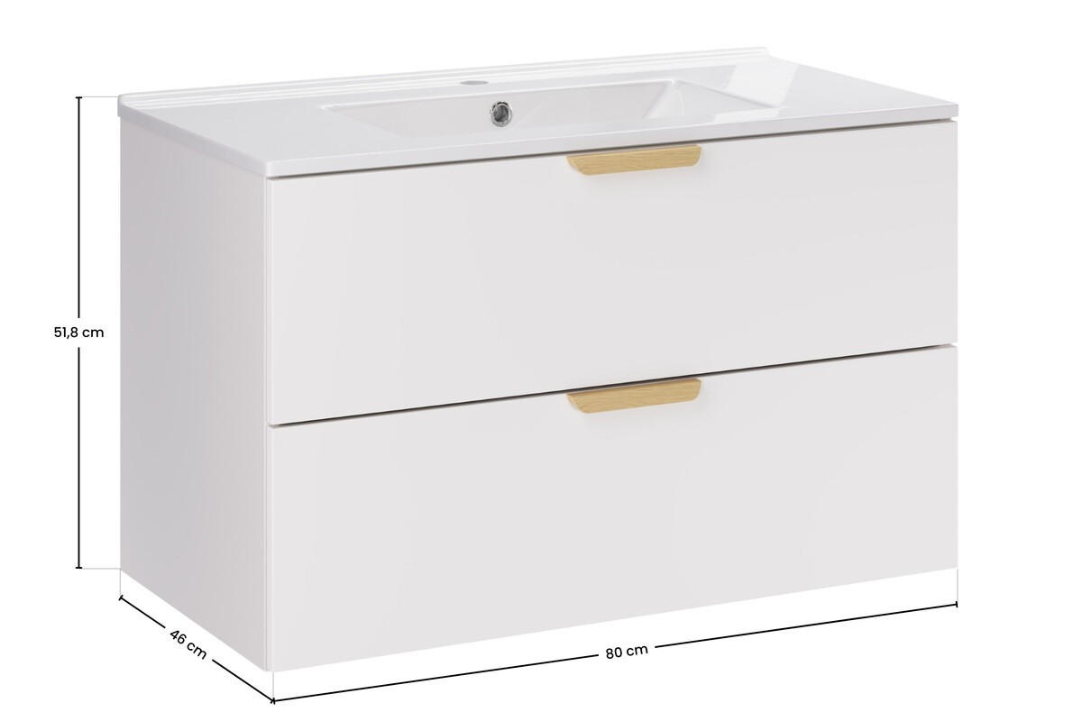 WASCHTISCHKOMBI 80 cm 2Teile - Aster White A BM423 in Weiß/Matt - Weiß, Holz (80/50/46cm)