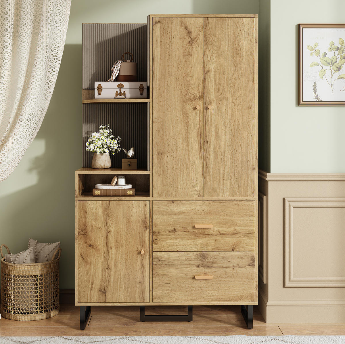 SCHUHSCHRANK aus MDF 110x38x186cm in Natur mit Soft-Close - Naturfarben, Holzwerkstoff (110/186/38cm) - Modfu