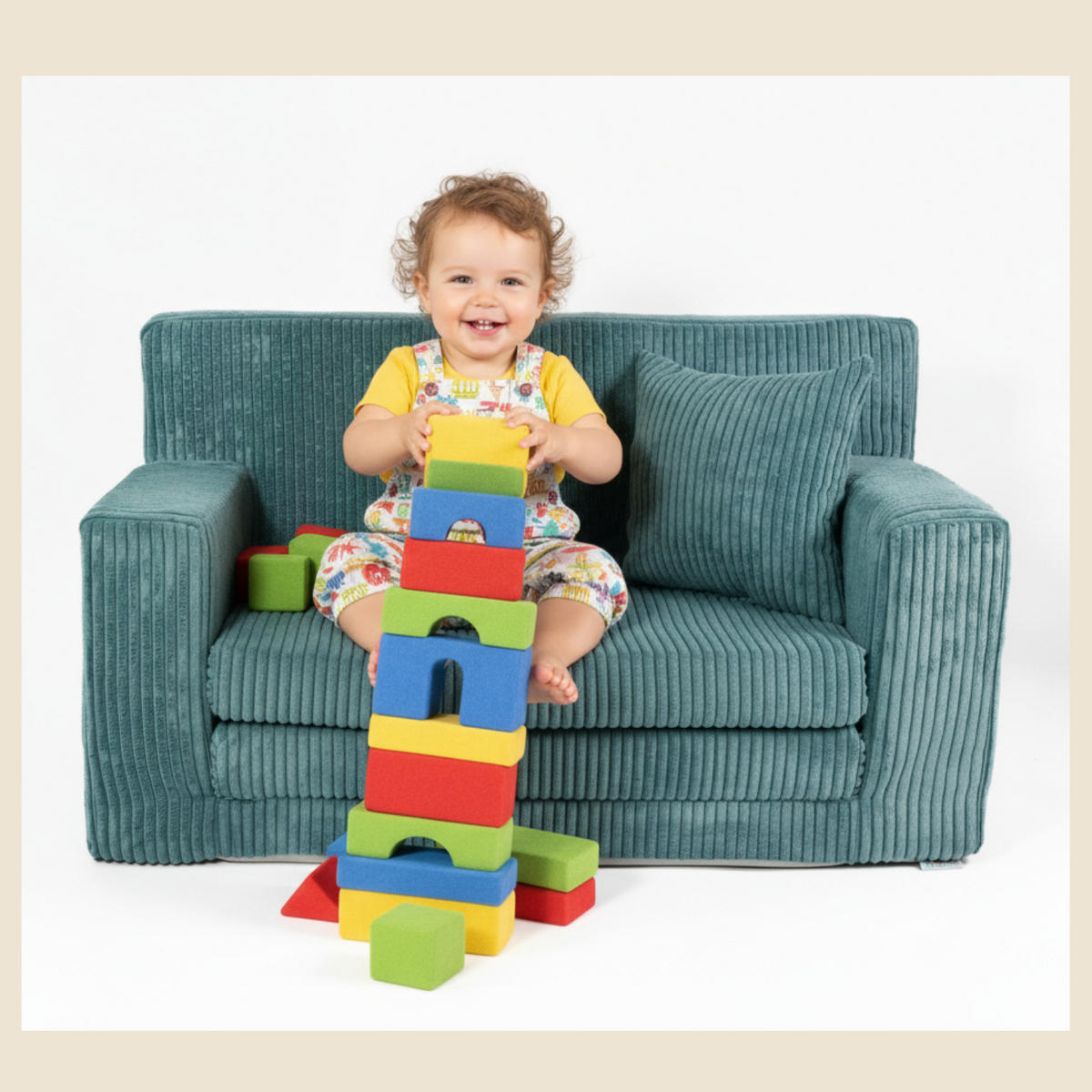 KINDERSOFA aus Kuschel-Cord in Türkis - Türkis, Textil (83/47/43cm) - Fortisline