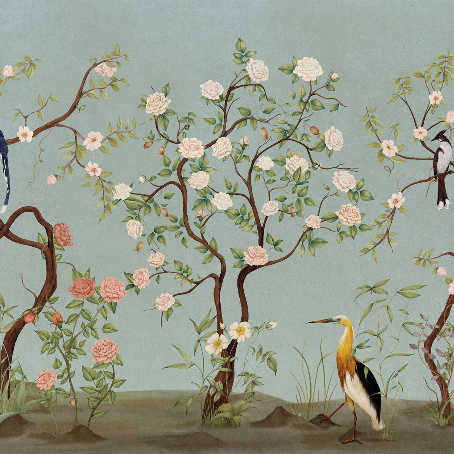 FOTOTAPETE Blumen und Vögel 424 x 280 cm - Blau, Papier (424/280cm) - Sanders & Sanders