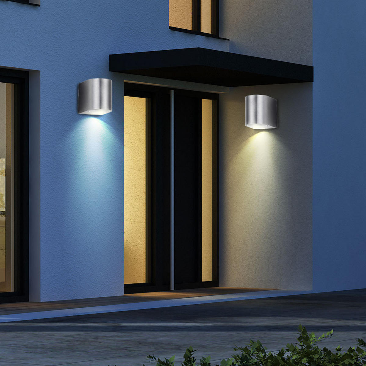 LED AUSSEN-WANDLEUCHTE Silber gebürstet 2er Set - Silberfarben, Glas (7/8/9.4cm)