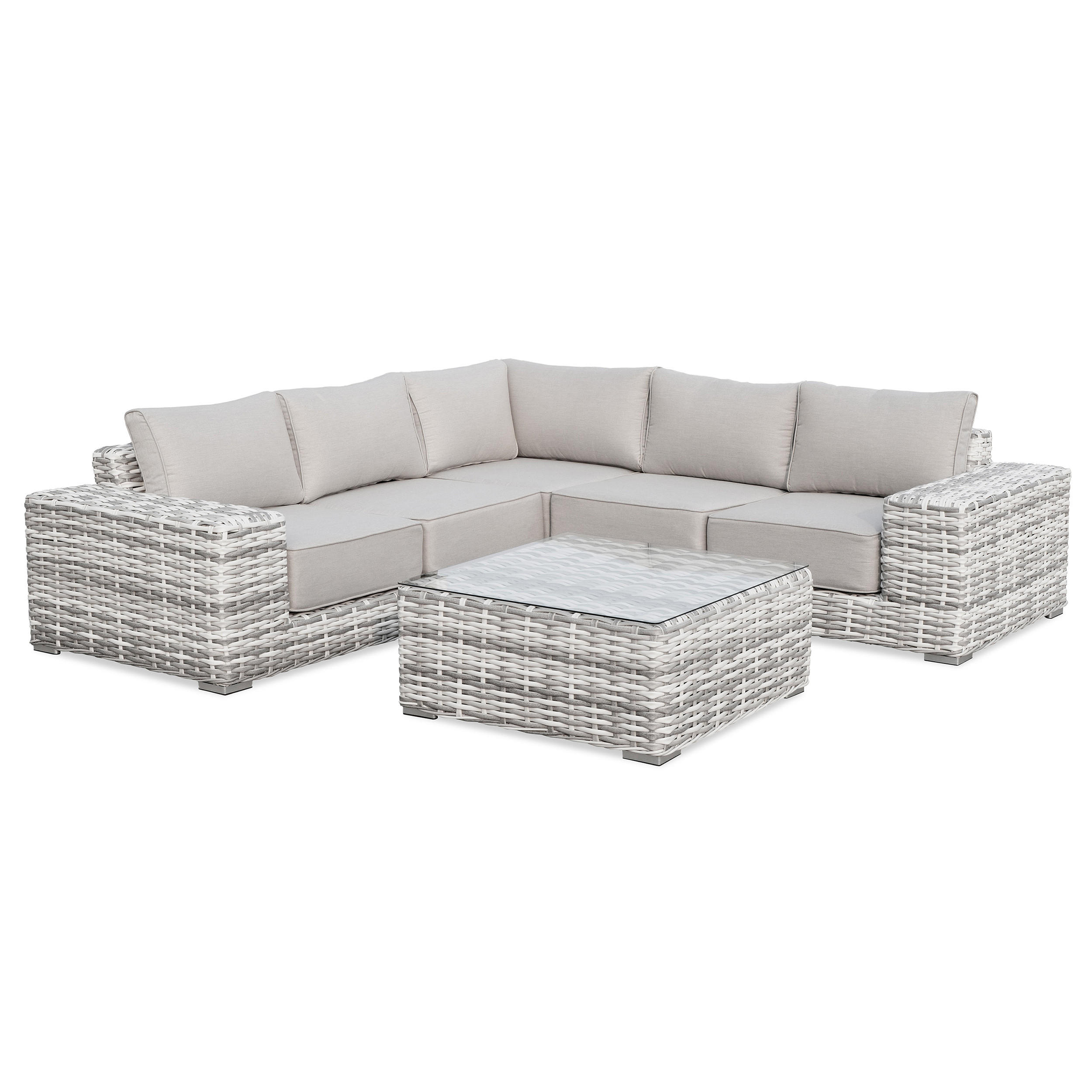 GARTENSET Solaris aus Technorattan, mit Ecksofa und Kaffeetisch, Hellgrau - Grau, Kunststoff/Metall - Beautysofa