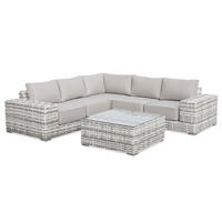 GARTENSET Solaris aus Technorattan, mit Ecksofa und Kaffeetisch, Hellgrau - Grau, Kunststoff/Metall - Beautysofa